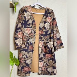 Anthropologie Solitare floral cardigan with metallic gold Sm